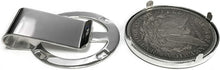 Load image into Gallery viewer, Sterling Silver Dollar Money Clip Morgan Dollar Peace and Mexican Olympic Coins