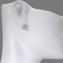 Load image into Gallery viewer, Authentic 14K White Gold High Polished Diamond Cut Flower Stud Earrings 13mm