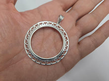 Load image into Gallery viewer, 925 Sterling Silver Mexican 1 Peso Coin Bezel Filigree Edge 34mm Prong Back