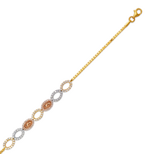 Load image into Gallery viewer, 14K Tricolor Gold 6mm Center, 1mm Ladies Bracelet High Polished Fancy Chain