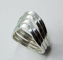 Load image into Gallery viewer, Sterling Silver Wire Wrap Ring Hammered Curves Bypass Handmade 1 1/8in Size 6~10