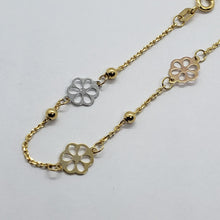 Load image into Gallery viewer, 14K Tricolor Gold Flower Charm Anklet Bracelet High Polished 10 inch Chain Women