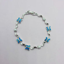 Load image into Gallery viewer, Sterling Silver Synthetic Opal Butterfly Bracelet and CZ stones Hand Inlay