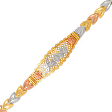 Load image into Gallery viewer, 14K Tri Color Gold Faceted Diamond Cut Love ID Bracelet 6mm / 12mm 7" Chain