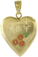 Load image into Gallery viewer, 3/4 inch 14k Gold Diamond Heart Locket Necklace for Mom with/out 2mm Rope Chain
