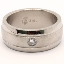 Load image into Gallery viewer, Stainless Steel Domed Two Grooves Matte Center with CZ Wedding Band Ring 8mm