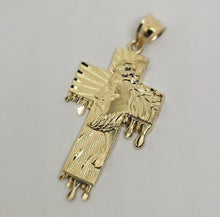 Load image into Gallery viewer, Authentic 10K Solid Gold Jesus Face on Cross Pendant Diamond Cut 2 inch Charm