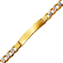 Load image into Gallery viewer, 14K Two Tone Gold 10mm ID Bracelet 10mm Figaro Chain 8" 8.5" Engraving Available