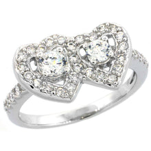 Load image into Gallery viewer, 925 Sterling Silver Vintage CZ Double Heart Ring 3/8 Inch (10mm) Wide, Sizes 6-9
