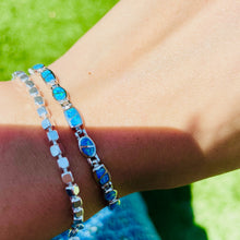 Load image into Gallery viewer, Sterling Silver Synthetic Opal Bracelet Oval & Square Links Hand Inlay