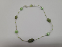 Load image into Gallery viewer, 925 Sterling Silver Anklet with Natural Peridot Stone Nuggets Green Cateye Beads