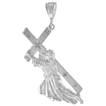 Load image into Gallery viewer, 925 Sterling Silver Jesus Carrying Cross Pendant 3 1/2 (88mm) Inch Tall