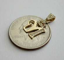 Load image into Gallery viewer, 10K Yellow Gold Crown Initial Letter Pendant Charm with CZ for Ladies Woman Girl