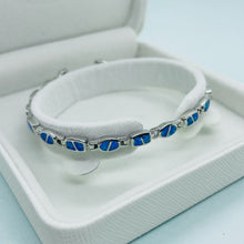Load image into Gallery viewer, Sterling Silver Synthetic Opal Bracelet Oval & Square Links Hand Inlay