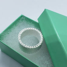 Load image into Gallery viewer, 925 Stamp Sterling Silver Heavey Mesh Ring Band 10mm Width 10 grams Size 5.5-13