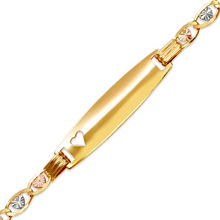 Load image into Gallery viewer, 14K Tri Color Gold Kids Love Heart ID Bracelet 6.7mm/3.5mm 6" Engraving Availabl