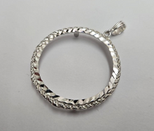 Load image into Gallery viewer, 925 Sterling Silver Rope Edge Mexican 1 Peso Coin Bezel 34mm Prong Back