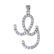Load image into Gallery viewer, 925 Sterling Silver CZ Script Initial Letter Alphabet Pendant 1 3/8 Inch Wide