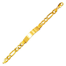 Load image into Gallery viewer, 14K Yellow Gold Figaro Concave ID Bracelet 11mm/10mm 8" 8.5" Engraving Available