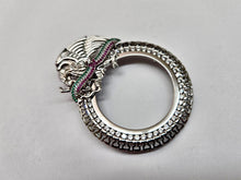 Load image into Gallery viewer, Silver TriColor CZ 37mm Centenario 50 Peso Gold Coin Bezel Mexican Coat of Arms