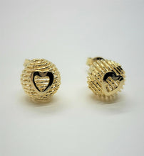 Load image into Gallery viewer, 14K Yellow Gold Round Ball with Heart Stud Earrings