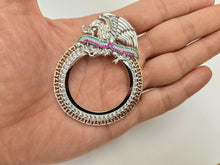 Load image into Gallery viewer, Silver TriColor CZ 37mm Centenario 50 Peso Gold Coin Bezel Mexican Coat of Arms