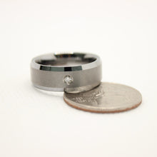 Load image into Gallery viewer, Tungsten Carbide Round Diamond Satin Finish Beveled Edge Wedding Band Ring 8mm