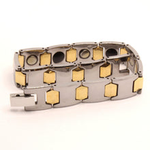 Load image into Gallery viewer, Tungsten Carbide 2-Tone Gunmetal and Yellow Bar Links Magnetic Therapy Bracelet