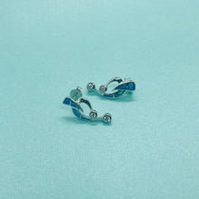 Load image into Gallery viewer, Sterling Silver Synthetic Opal Heart Earrings With 2 Round Stones