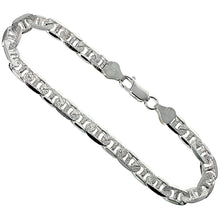 Load image into Gallery viewer, 925 Sterling Silver Flat Mariner Link Chain Diamond Cut Necklace 6.4mm 7" to 30"