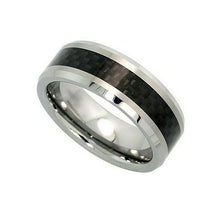 Load image into Gallery viewer, Tungsten Carbide 8 mm Flat Wedding Band Ring Black Carbon Fiber