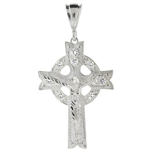 Load image into Gallery viewer, 925 Sterling Silver CZ Celtic Crucifix Cross Pendant 2 3/4 Inch (69mm) Tall