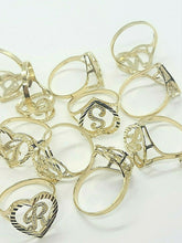 Load image into Gallery viewer, 10k Solid Yellow Gold Heart Cursive Initial Letter Ring Alphabet A-Z Size 6-12