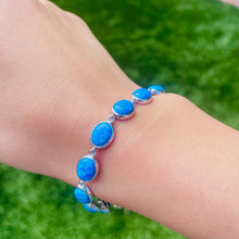 Load image into Gallery viewer, Sterling Silver Synthetic Opal Oval Links Bracelet for Women lobster lock