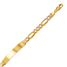 Load image into Gallery viewer, 14K White Pave Gold Figaro ID Bracelet mm/7mm 8" 8.5" long Engraving Available