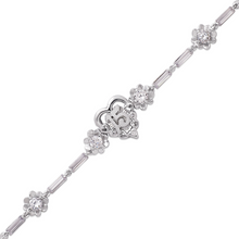 Load image into Gallery viewer, 14K White Gold Fancy 15 Anos Years Heart & Flowers CZ Bracelet Quinceañera Gift