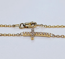 Load image into Gallery viewer, 14K Gold Rolo Chain with Diamonds Side Cross Bracelet Anklet Necklace Handmade