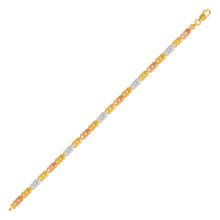 Load image into Gallery viewer, 14K Tri Color Gold Faceted Diamond Cut Bracelet 4 mm 7" Chain Heart Design