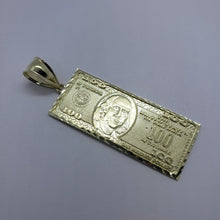 Load image into Gallery viewer, 10k Yellow Gold Diamond Cut $100 Hundred Bill Dollars Pendant Charm 3 Sizes