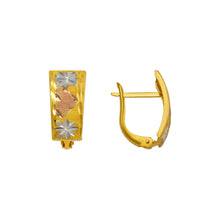 Load image into Gallery viewer, 14K Real Gold Tri-Color Diamond Cut Round Hoop 8mm Huggie Earrings 6 Styles