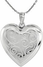 Load image into Gallery viewer, 1 inch Sterling Silver Heart Locket 4Picture Charm Pendant w/out Chain 16"-24"