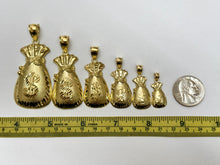 Load image into Gallery viewer, 10K Solid Yellow Gold Lucky Money Bag Pendant Diamond Cut 6 Sizes