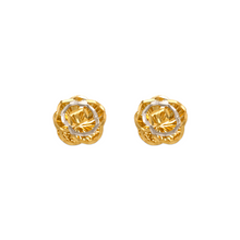 Load image into Gallery viewer, 14K Two Tone Gold High Polished Diamond Cut Flower Small Stud Earrings 9mm