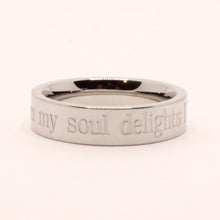 Load image into Gallery viewer, Stainless Steel Etched Song of Solomon 3:4 Bible Verse Wedding Band Ring 5mm
