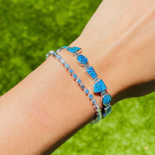 Load image into Gallery viewer, Sterling Silver Synthetic Opal Bracelet Round & Trapezoid links Hand Inlay