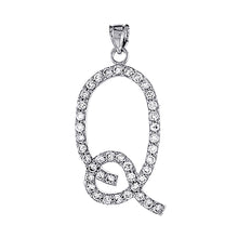 Load image into Gallery viewer, 925 Sterling Silver CZ Script Initial Letter Alphabet Pendant 1 3/8 Inch Wide