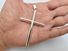 Load image into Gallery viewer, 925 Sterling Silver Plain 5mm Tubular Cross Pendant 2 3/4 Inch Tall (69mm)