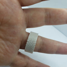Load image into Gallery viewer, 925 Stamp Sterling Silver Heavey Mesh Ring Band 10mm Width 10 grams Size 5.5-13