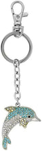 Load image into Gallery viewer, Jeweled Bottlenose Dolphin Key Chain Crystal Key Ring Clear Blue Topaz Color 4"