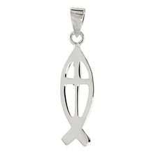 Load image into Gallery viewer, 925 Sterling Silver Christian Fish Ichthys Cross Pendant 1 1/8 Inch (28mm) Tall